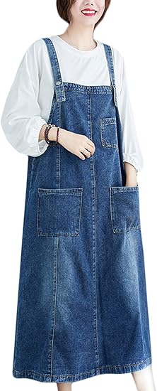 Amazon ｊｑｂｆｌサロペットスカート レディース デニム オーバーオール ロングワンピース オールインワン ジャンパースカート ミモレ丈 体型カバー サロペット 大きいサイズ オールインワン 通販