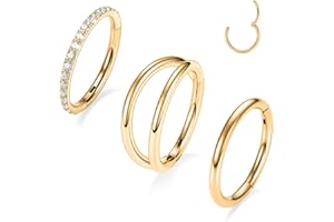 PEAKLINK 3pcs Nose Rings Hoops Double Nose Ring 316L Surgical Steel Cartilage Earrings 20G/18G/16G Septum Rings Conch Piercing Helix Earrings Lip Rook Daith Tragus Pierxing Jewelry 5mm/8mm/10mm/12mm