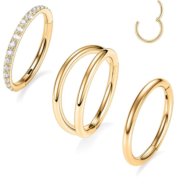 2-Pack 16G Septum Clicker Hoops - 10mm Rose Gold Surgical Steel, Seamless Hinge For Nose, Conch, Cartilage