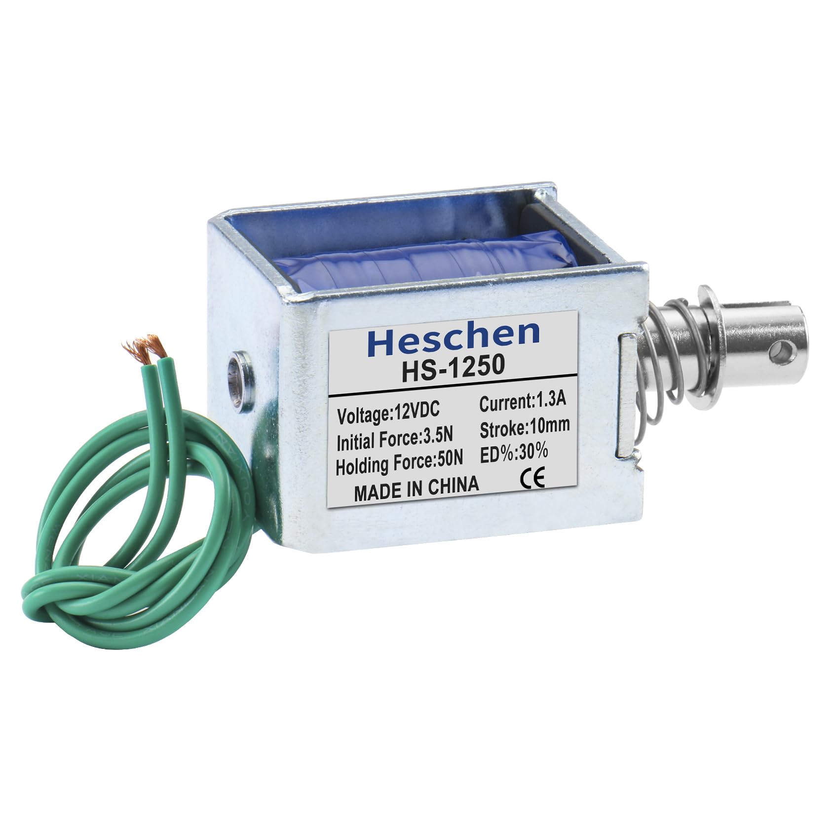 Hechen solenoid electromagnet, HS-1250, DC12V, 1.3A, 50N, 10mm stroke, pull type, open frame door lock