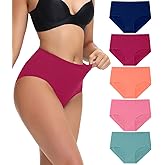 wirarpa Women's Cotton High Waisted Underwear Full Coverage Cotton Brief Panties 5 Pack