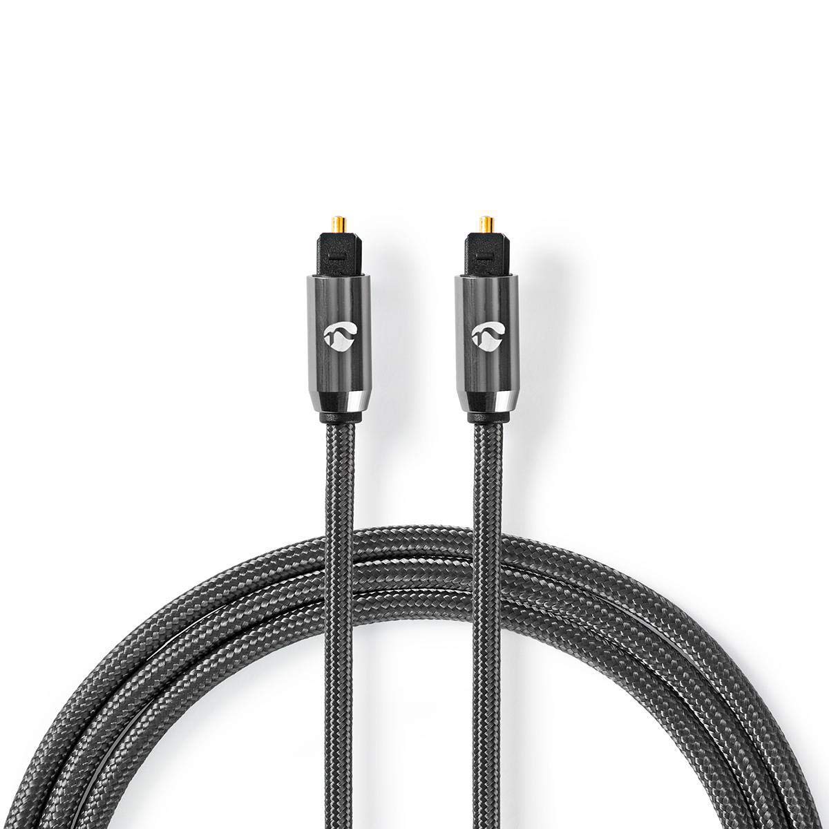 NEDIS Profigold Digital Optical TosLink to TosLink Cable, Cotton Braided Fibre Optic Audio SPDIF Lead with Gold Plated Connectors for Soundbar, TV, Home Theatre and more -1m