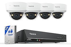 Reolink 12MP 8CH PoE Security Camera System with IK10 Vandalproof, 4pcs Dome PoE Cams Outdoor, Spotlights Color Night Vision, Built-in 2TB HDD, Smart AI Detection, Two-Way Talk, RLK8-1200V4
