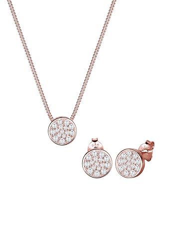 Elli Damen-Schmuckset Halskette + Ohrringe Vergoldet Zirkonia weiß Rundschliff