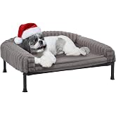 Veehoo Elevated Dog Bed with Bolster Cushion, Fluffy Plush Dog Couch Beds for Small Dogs, Cats, Washable Raised Pet Cot with Non-Slip Feet for Indoor or Patios Use, 30 x 20 Inches, Grey