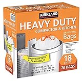 Kirkland Signature Made in USA Heavy Duty Compactor & Kitchen Drawstring Bags,18 Gallon, 70 ct ,Thickness: 2.0 mil ,Dimensions: 25.625
