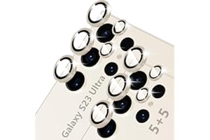 LXXMSXH [5+5 Pack] Galaxy S23 Ultra Camera Lens Protector, 9H Tempered Glass Metal Individual Ring Lens Cover, Anti Scratch, HD Camera Screen Protector Accessories for Samsung Galaxy S23 Ultra 5G, Cream