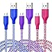 Micro USB Cable 6ft, 3-Pack Boxeroo Premium Nylon Braided USB Sync and Charge Cord Compatible for Samsung Galaxy, Edge, Note, HTC, LG, Android Phones and More(Blue, Rose, Purple)