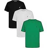 Nautica Boys' Short Sleeve Solid Crew Neck T-Shirt Multipack, Soft, Comfortable, Relaxed Fit