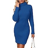 YIQ8 Women's Mock Neck Ribbed Long Sleeve 2025 Spring Bodycon Pullover Cute Mini Sweater Dress Party Club Dress