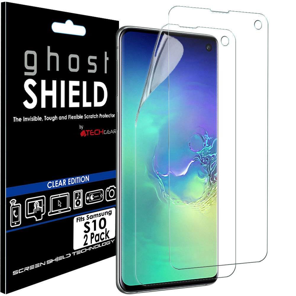 TECHGEAR [Pack of 2] Screen Protectors fit Samsung Galaxy S10 [ghostSHIELD Edition] Reinforced TPU film Screen Protector Guard Covers [FULL Screen Coverage] Curved Screen Area (NOT for S10e, S10+)