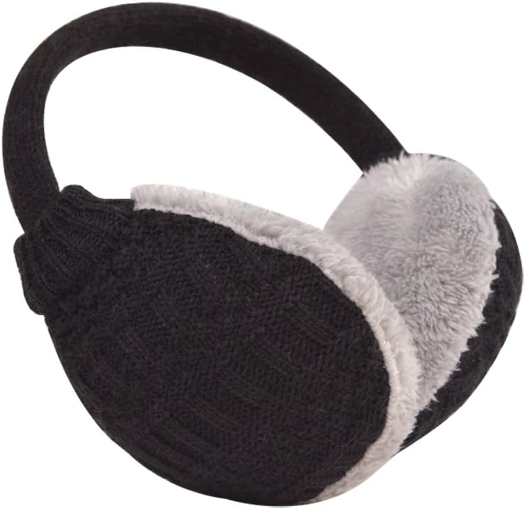 Ear Warmer,Cozy Design Fluffy Winter Adjustable Earwarmers Knitted Soft Warm Ear Muffs - Black