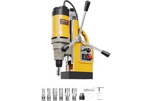 VEVOR Magnetic Drill, 1450W Motor 2 in Boring Diameter, 2878 lbf Electric Mag Drill Press, with 6 Coring Bits, Variable Speed, Drilling Machine for Metal Surface, Home Improvement Industry, Yellow