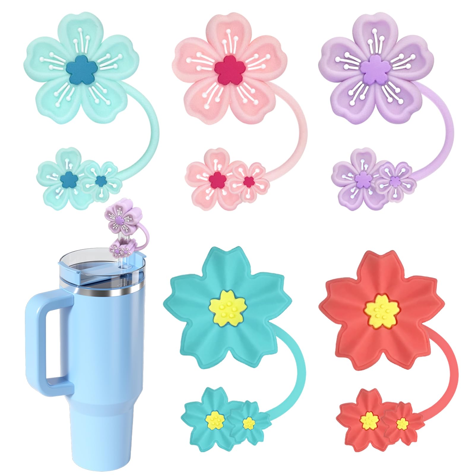 Photo 1 of  pack of 2Stanley Cup 30 40 oz Straw Covers - 5 Pcs Silicone Flower Straw Toppers, Accessories for Christmas Gifts