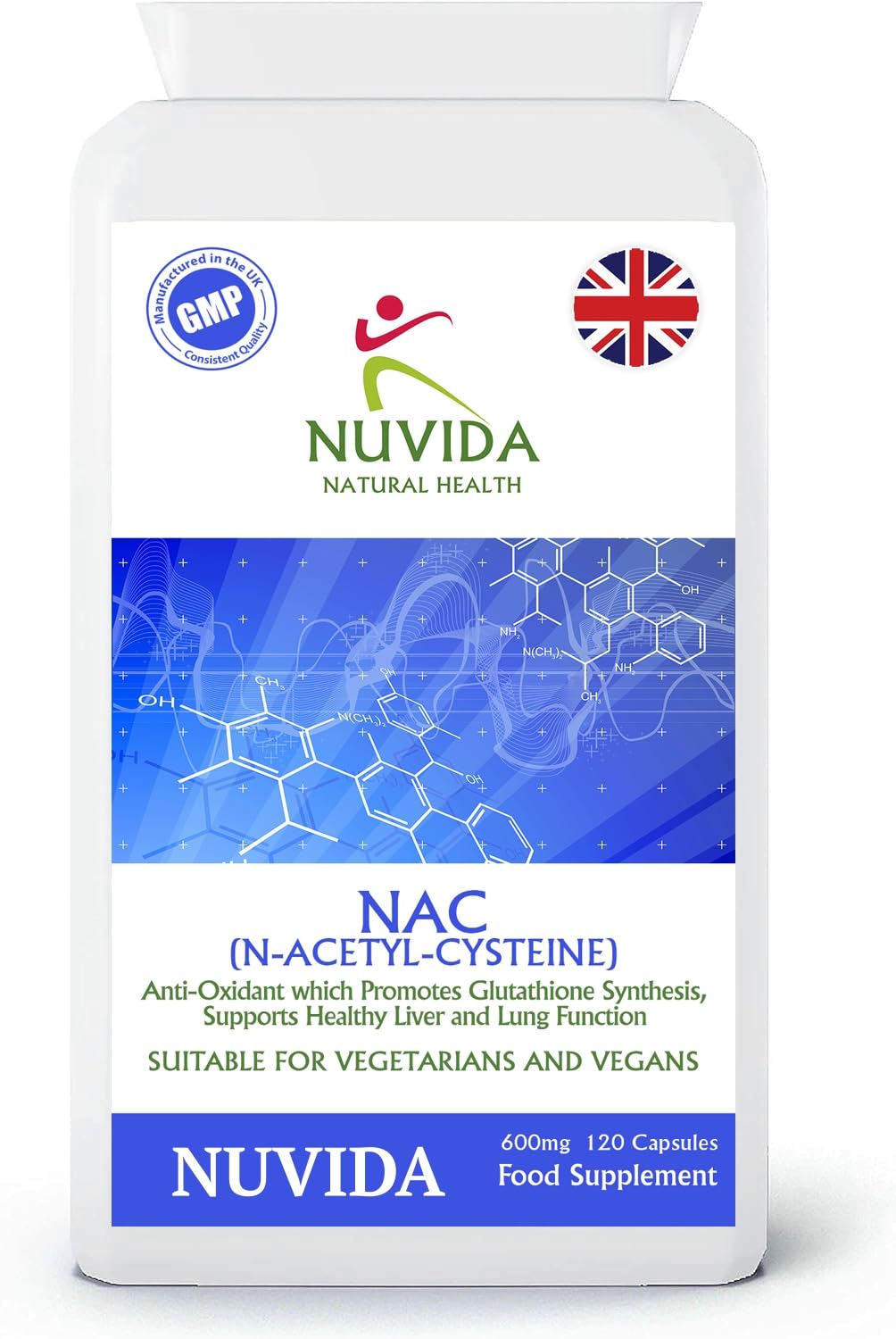 Nuvida High Strength N-Acetyl-Cysteine 600mg -120 Vegan NAC Capsules - N Acetyl Cysteine Amino Acid with High Bioavailability and Allergen Free