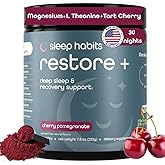 SleepHabits Restore | 30 Nights Magnesium Glycinate Powder Natural Sleep Aid with L-Theanine, Tart Cherry, Beet Root, | Calm Melatonin-Free Deep Sleep Supplement Drink for Recovery & Clear Mornings