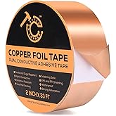 Conductive Pure Copper Tape (2INCH*33FT) Double Sided Adhesive Copper Foil Tape for Stained Glass, Guitars, EMI Shielding, Electric Connections, Repairs, Grounding, Craft