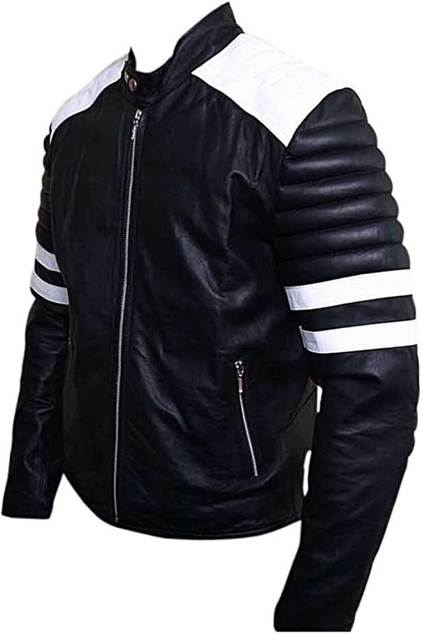 black jacket with white stripes