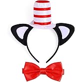 LUZTACT Cat Ears Headband with Hat and Bow Tie Set,Red and White Hat Headwear Cat Costume Accessorie Halloween Cosplay