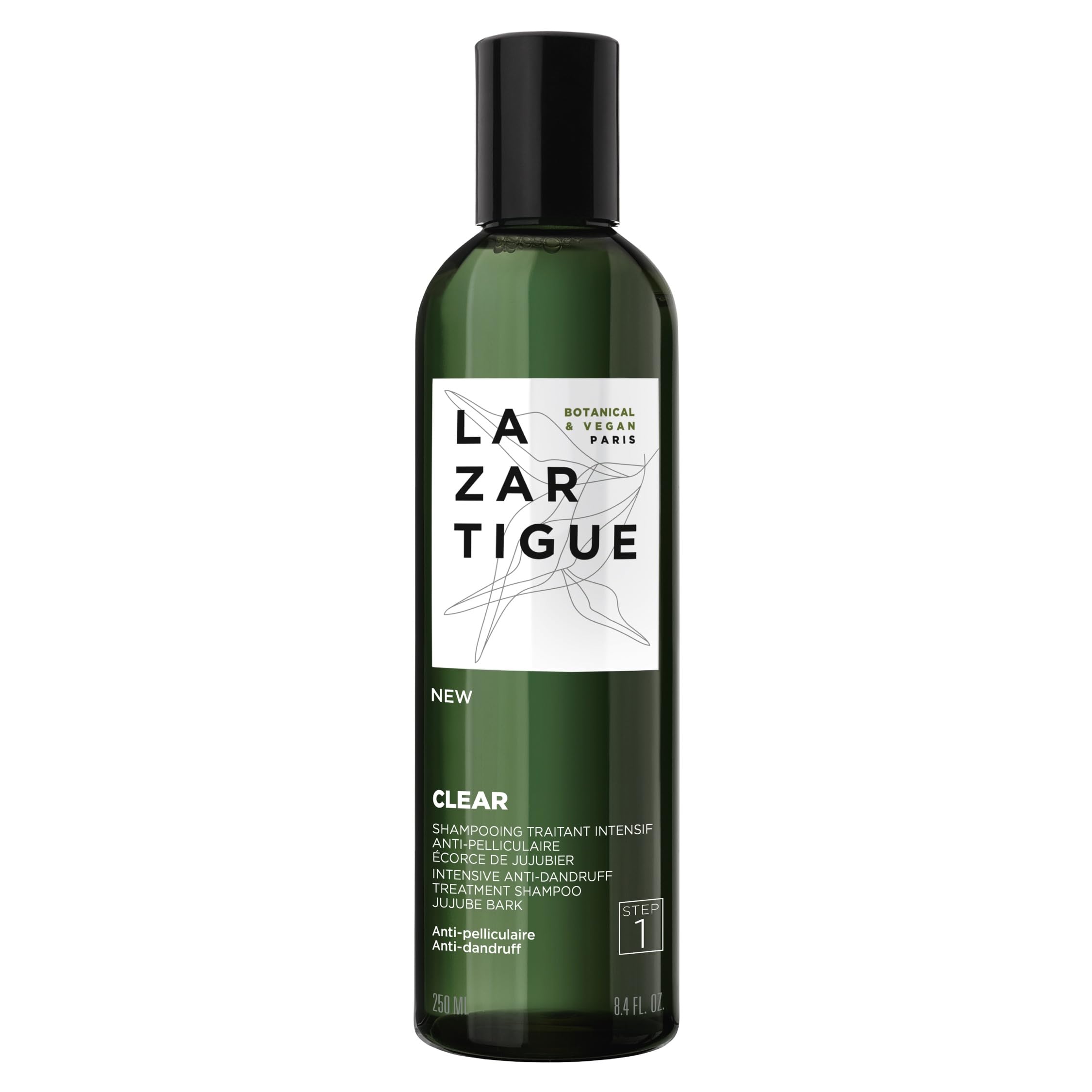 LAZARTIGUE CLEAR INTENSIVE - Step 1 - Anti Dandruff Shampoo Active Treatment, Botanical and Vegan, Natural Sulfate Free Shampoo, Cleanses the Scalp, Removes Dandruff, 250ml