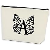 Initial Makeup Bag Personalized Gifts Lined Cosmetic Bag Monogrammed Gifts for Women Girls Bridesmaid Best Friends Sisters Wedding Bridal Shower Birthday Gifts Travel Toiletry Bag, Butterfly Letter A