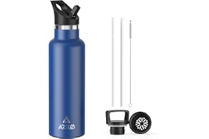 Arslo Stainless Steel Double Wall Water Bottles 20oz, Vacuum Insulated Bottle With Straw Lid, Insulated Water Bottle Keeps Water Cold for 24 Hours, Hot for 12 Hours, Hiking, Sports