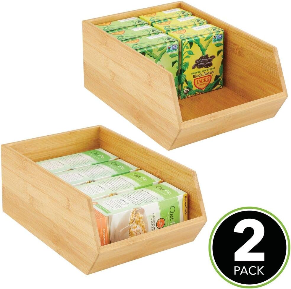 mDesign Large Stackable Storage Boxes MultiPurpose Wooden Storage