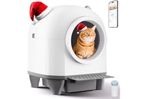 Aoktech Self Cleaning Litter Box, 80L Automatic Cat Litter Box Self Cleaning with APP Control, Odor Control, Multi-Cat Compatible, Includes 20 Count Waste Bags, aWhite