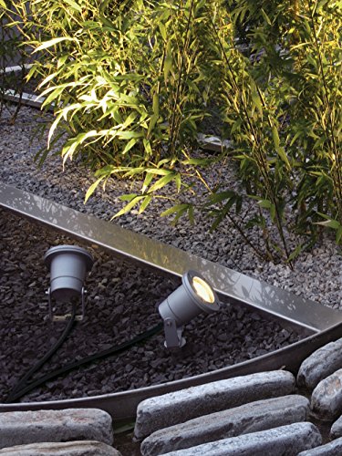 SLV NAUTILUS | Außenlampe für die Beleuchtung von Garten, Terrasse, Pflanzen, Wegen, Teich, Aussen-Leuchte, Außen-Strahler | IP65, GU10, mit Stecker, mit Erdspieß, Grau – Bild 4