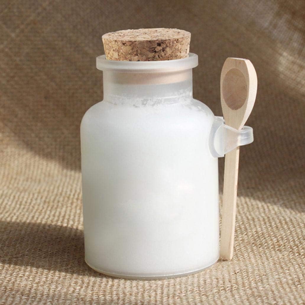 Empty Bottle 100ml Plastic Empty Bath Salt Bottle Cream Powder Jar Container with Cork Spoon for Travel
