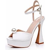 Minishion Womens Platform Wedding Shoes Slingback High Heel Party Evening Sandals with Pearl