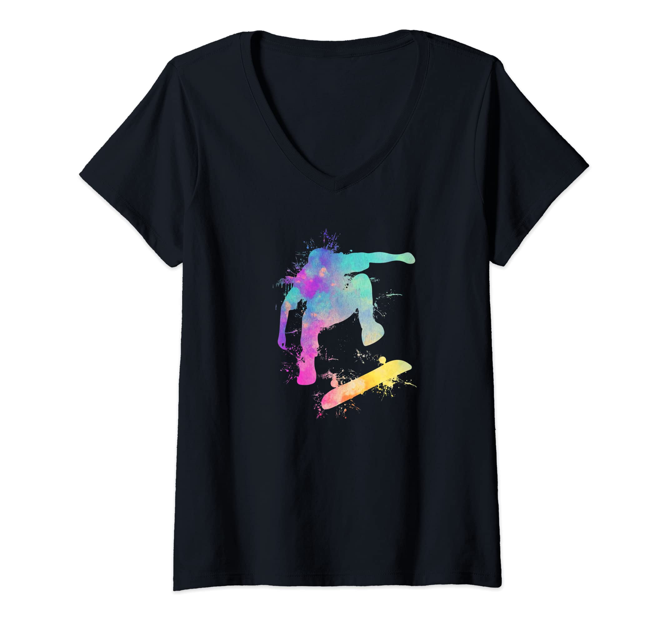 Womens Skateboard Skateboarder Watersplash Skater - Skateboarding V-Neck T-Shirt