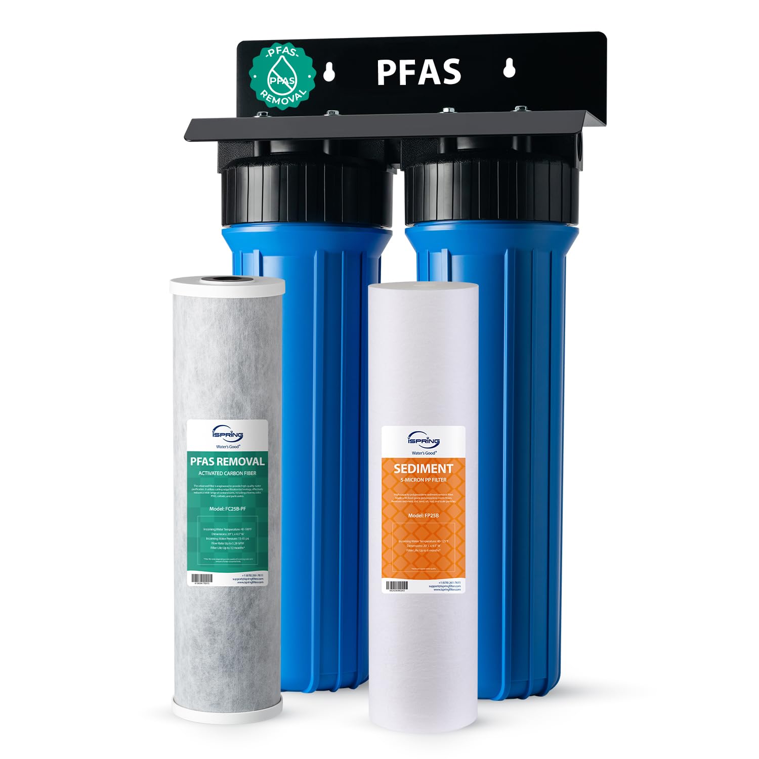 iSpring PFAS-Reducing Whole House Water Filter System, Also Removes Chlorine, Sediment, Rust, and Odor, SGS-Tested Reducing up to 99% of PFAS, 1” Inlet/Outlet, Model: WGB22B-PF Image