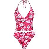 Seamolly Floral & Lemon Print Tankinis - Women’s Tankini Swimsuits with Leaves Design & Gingham Trim