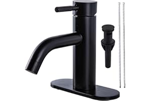 HOTIS HOME HOTIS Matte Black Bathroom Faucet, Single Hole Bathroom Sink Faucet with Pop-up Drain, Suitable for 1 or 3 Hole Installation, Single Handle for Bathroom Sink, RV and Vanity, HT-HJ-052B-D
