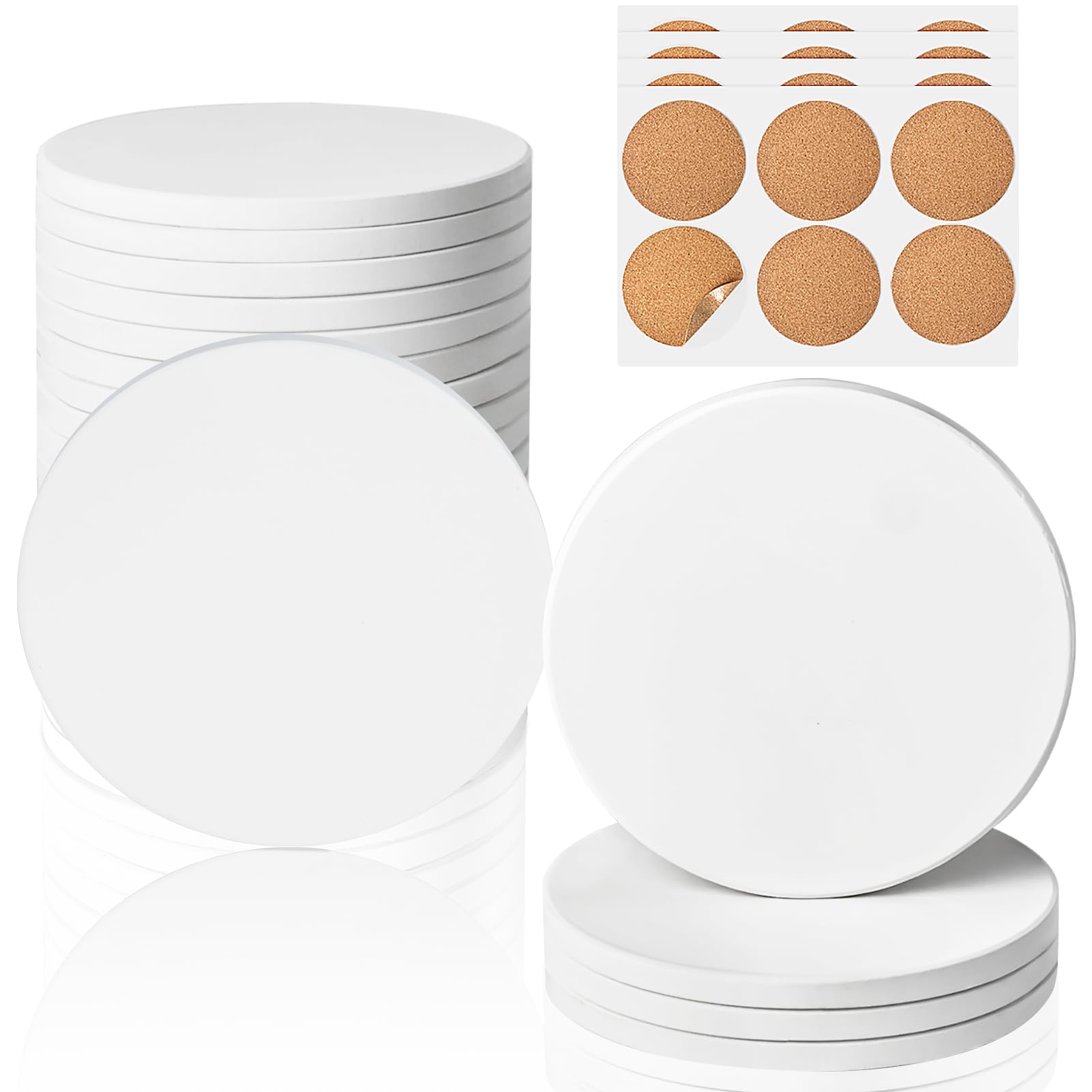 Photo 1 of Ceramic Tiles for Crafts, GOH DODD 24 Pack Unglazed Blank Coasters with Cork Backing for Alcohol Ink Painting Acrylic Pouring Art Projects Housewarming Gifts Wedding School Education, Round, 4 Inch