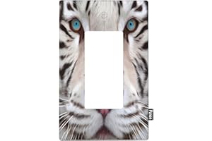 Pznen Tiger Rocker Switch Plate Covers Wild Animal Portrait of A White Bengal Tiger 1-Gang Wall Plate, Rocker Wallplates Standard Size 4.5" X 2.76" for Teen Boy Girl Room