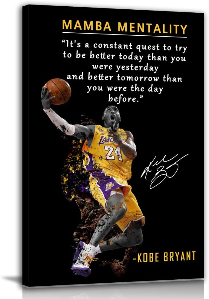 Wall Décor - Kobe Bryant Inspirational Poster Canvas Wall Art • Mamba Mentality Quote Canvas Home Decor • Basketball Player Sports Motivational Artwork For Home,Office,Gym Wall Decor Framed Ready to Hang