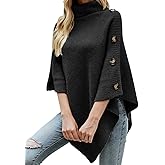 Ferand Women's Turtleneck Button Detail Poncho High Neck Asymmetrical Pullover Sweater for Fall Winter Outfits