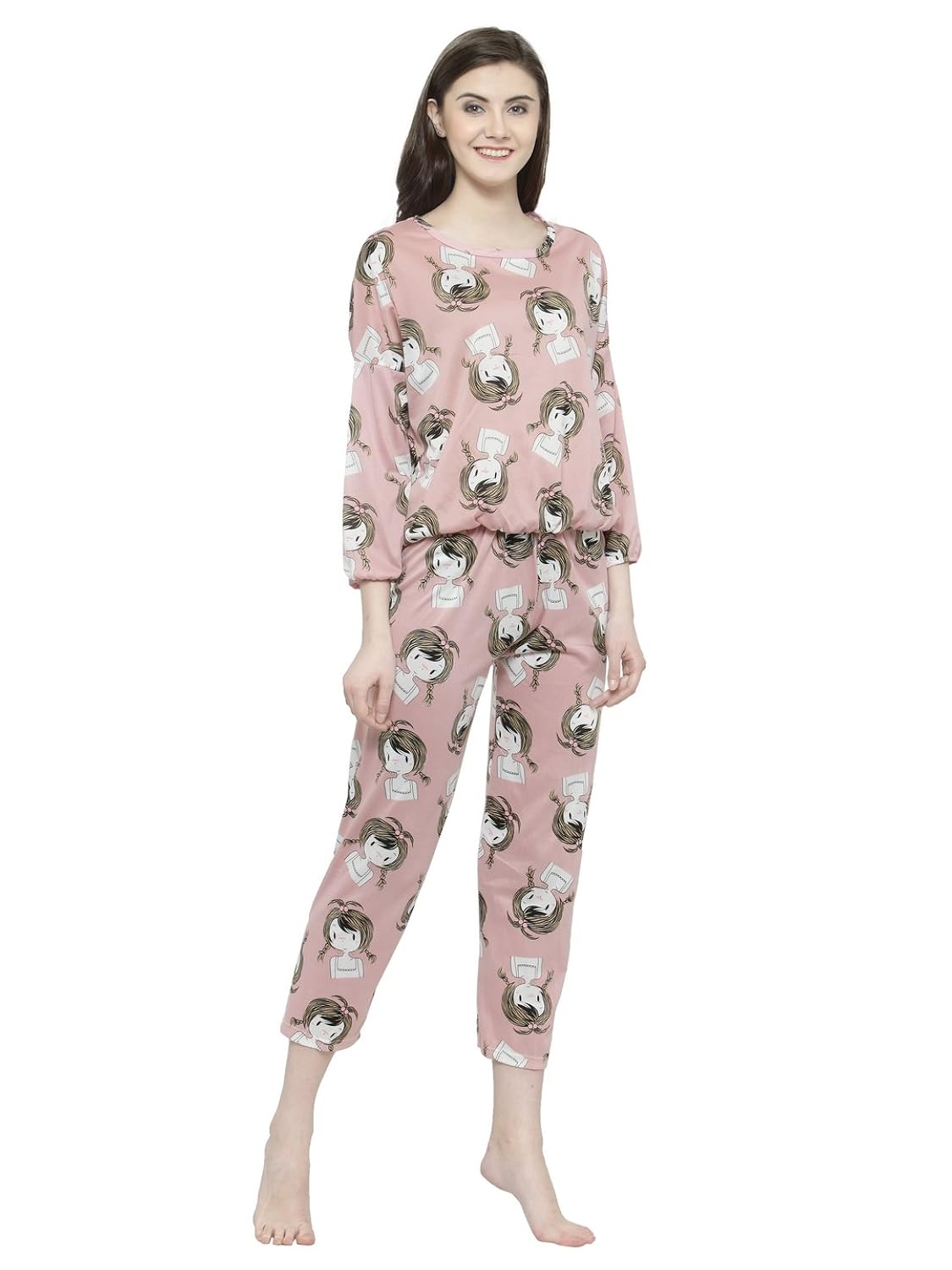 n-gal women peach printed nightwear pajama loungewear set - nayn52-peach