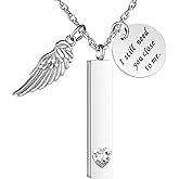 XIUDA Cremation Jewelry for Ashes with Angel Wing Charm Vertical Bar Urn Necklace Stainless Steel Memorial Keepsake Pendant for Women