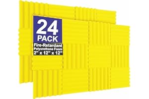 FOAM FACTORY INC. Foam Factory Inc 24 Pack Color Acoustic Foam Panel Studio Soundproofing Wedge Wall Tiles 12” X 12” X 2” (Yellow)
