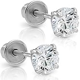 14k White Gold Made with Cubic Zirconia Solitaire Stud Earrings with Secure Screw-backs