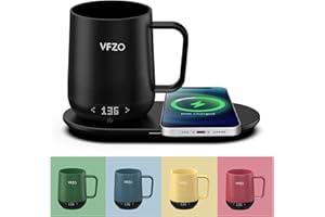 VFZO Temperature Control Smart Mug, Self Heating Coffee Mug LED Display, 180 Min Battery Life - Hot up to 149℉ Fast Wireless Charger Base Improved Design coffee serving sets mug(12oz, Black)