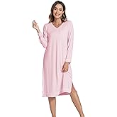 GYS Bamboo Viscose Soft Women's Nightgowns Comfy Long Sleeve V Neck Sleep Dress