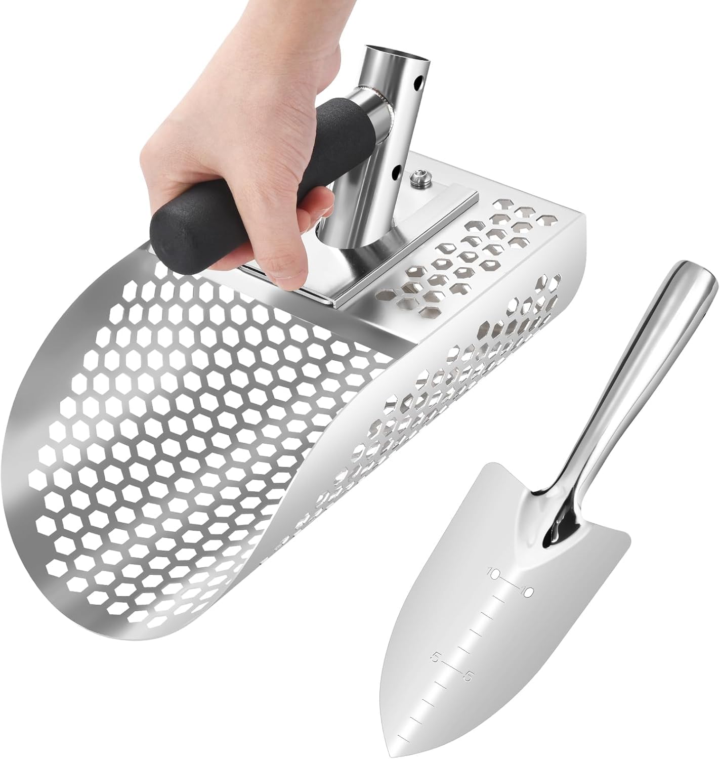 Sand Scoop for Detecting, Heavy Duty Metal Detector Beach Finds Scoop, Stainless Steel Metal Detecting Tool Digging Shovel Fast Sifting Stainless Steel Shovel