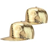 2Pack Hip Hop Gold Hat Rock Flat Brim Bill Hats Adjustable Funny Snapback Hat for Men and Women