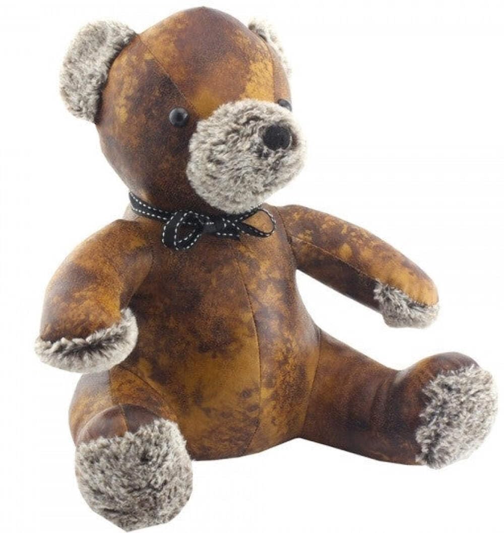 Luxury Faux Brown Leather with Fluffy Nose & Paws ~ Teddy Bear Doorstop