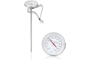 Dial Thermometer, Stainless Steel Adjustable Hanging Coffee Thermometer with Clip Kitchen Cooking Temperature Monitoring Gaug