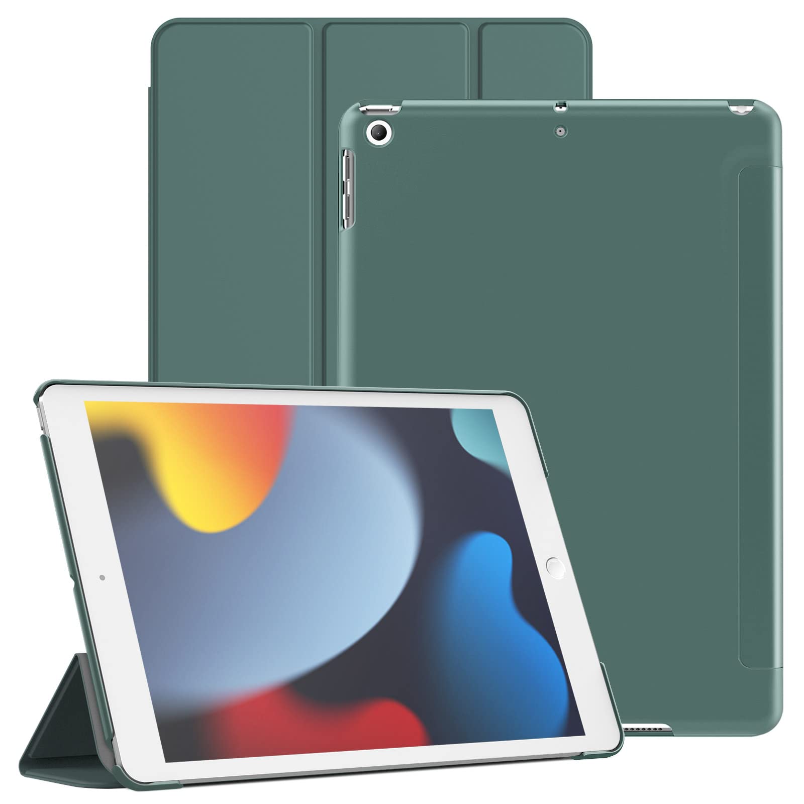 JETech Case for iPad 10.2-Inch (9th/8th/7th Generation, 2021/2020/2019), Protective Hard Back Shell Soft-Touch Tablet Stand Cover, Auto Wake/Sleep (Misty Blue)